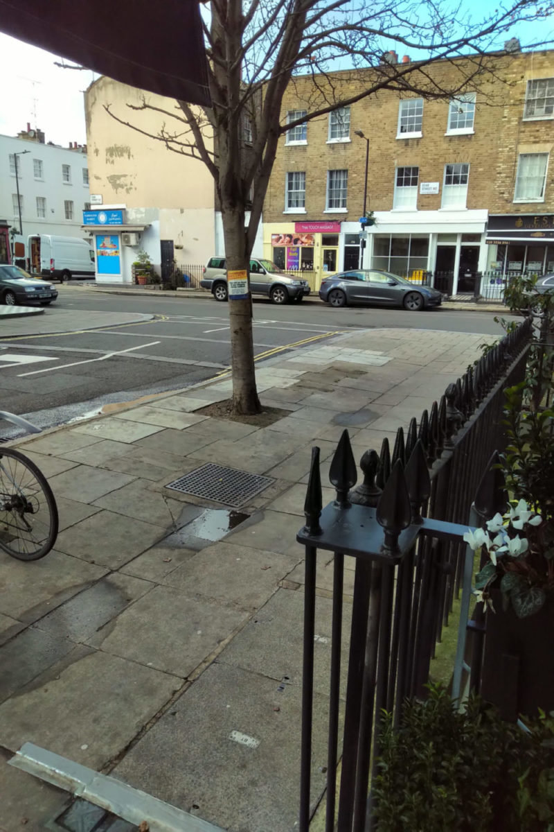 Southwick Street pavement following the removal of the bench