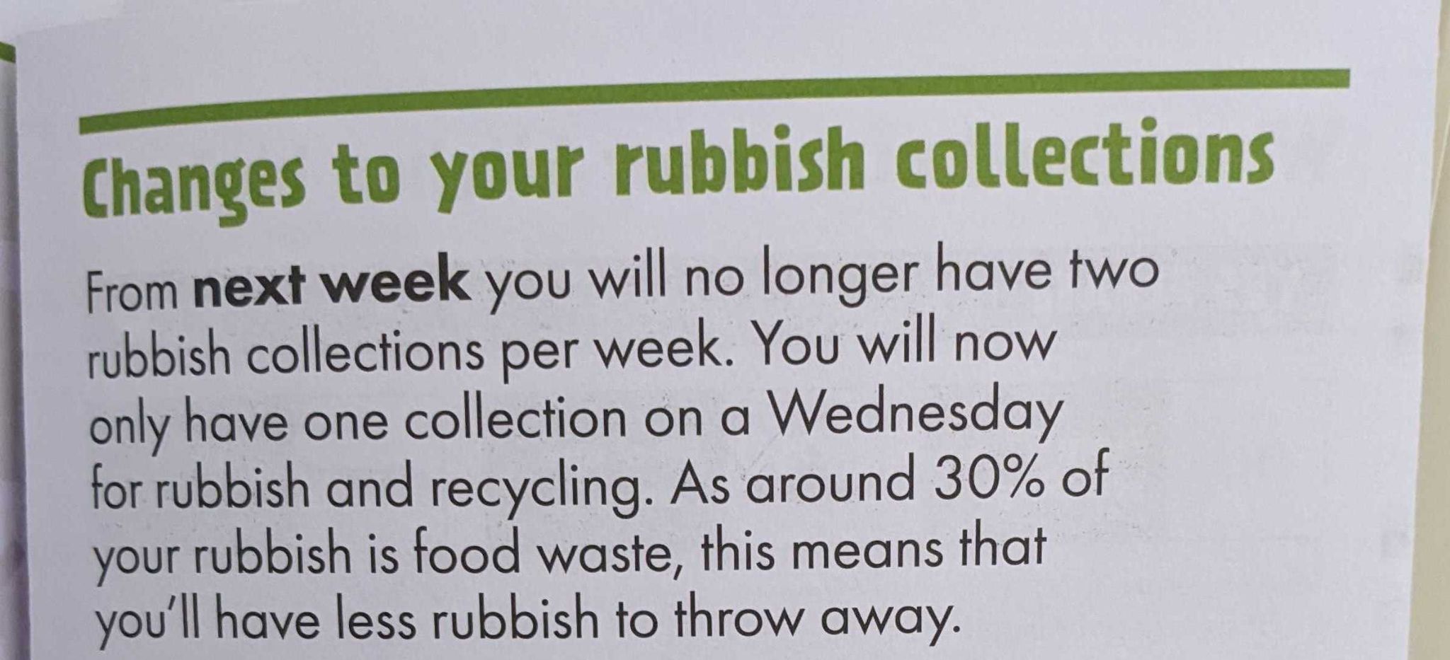 Bin collections cut to once a week in Westminster, according to 2022 leaflet