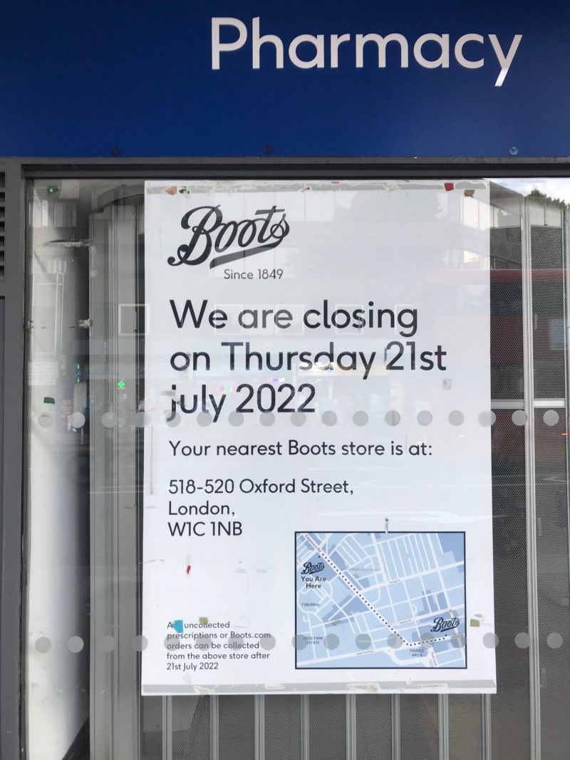 Boots closing down sign
