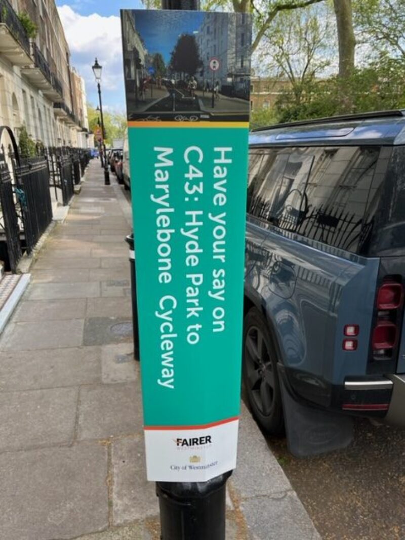 A lamppost advert for C43 consultation